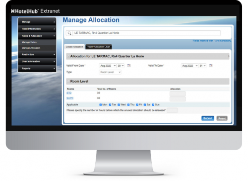 The HotelHub Extranet allows TMCs to create and manage hotel allocations and allotments.